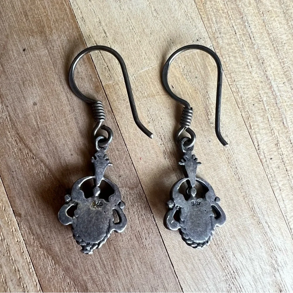 Vintage 925 sterling silver and black onyx dangle drop earrings